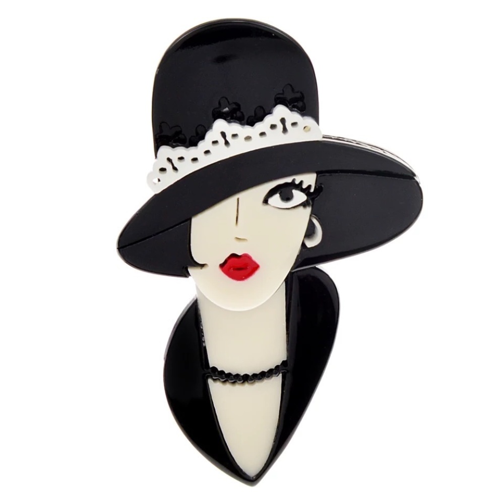 Vintage era lady with hat acrylic brooch.NWT - Picture 2 of 4